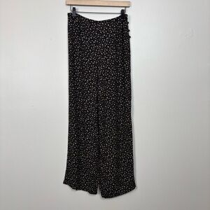 Vtg Metropolitan New York Pants Womens Lg Black Dainty Floral Wide Leg Pull On